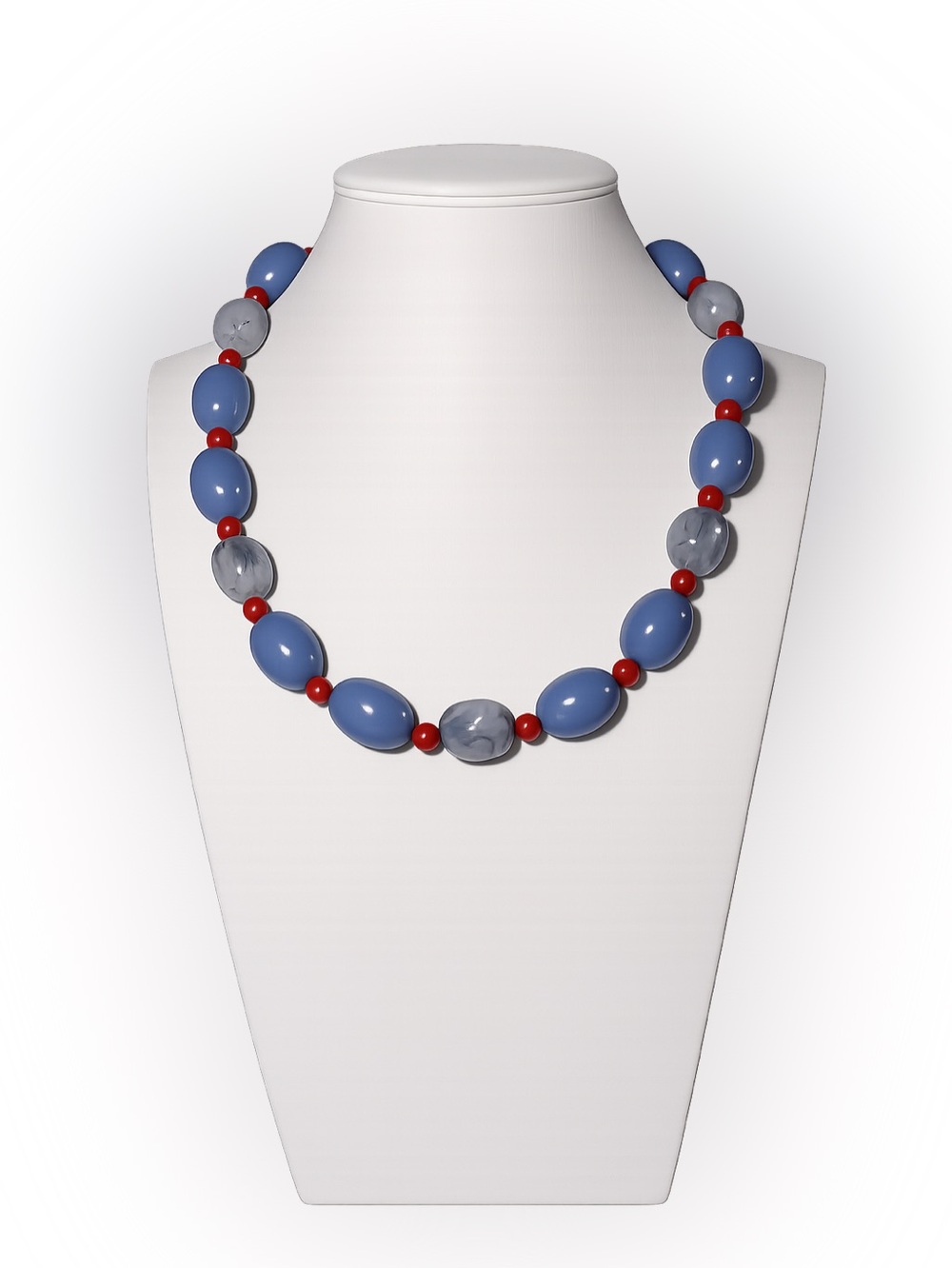 Signed Monet Blue Gray Acrylic Beaded Choker Necklace 15” Gold Tone Vintage